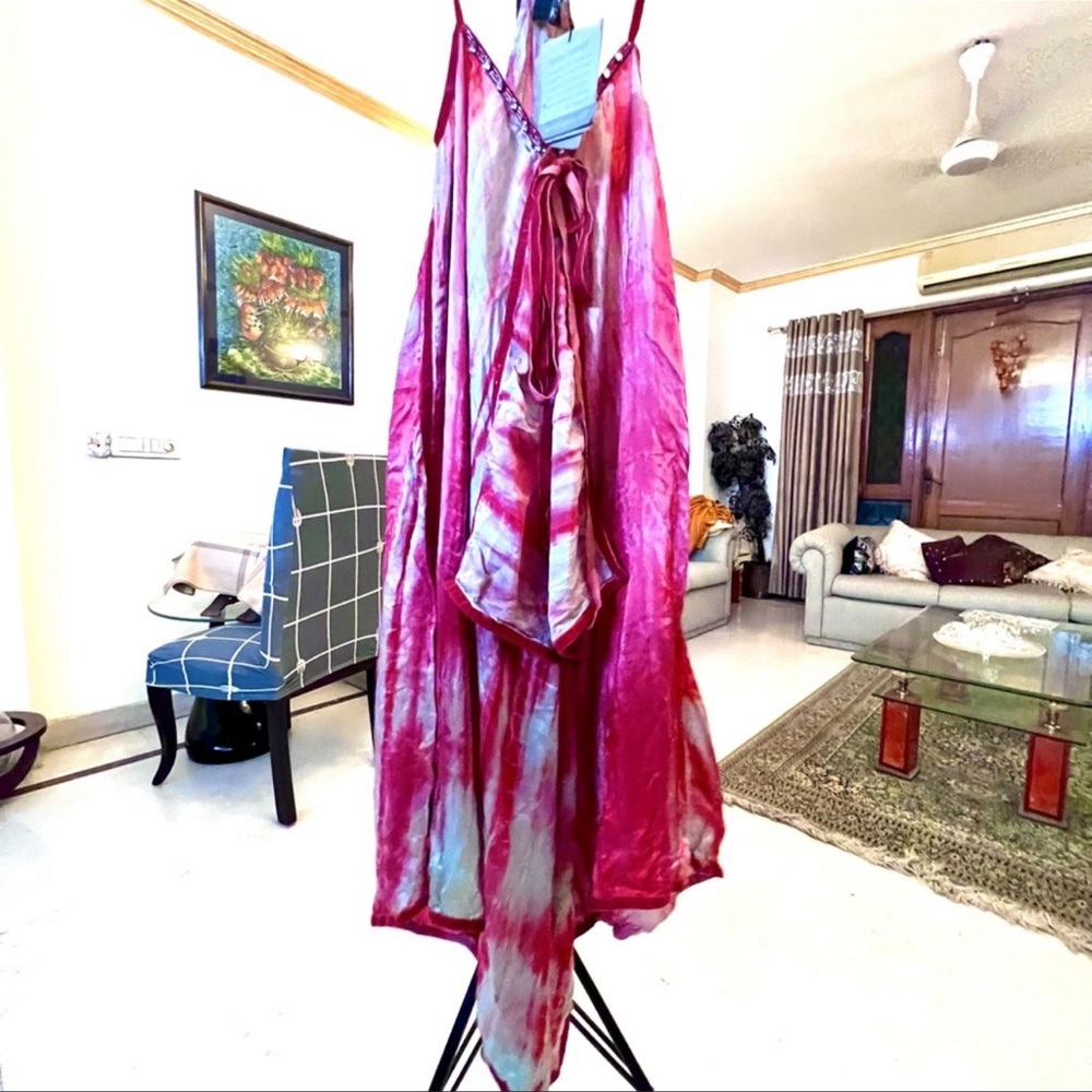 Brand New!Indian Luxury Brand Kazo Pure Silk Satin Yatch Dress w Studded Stones